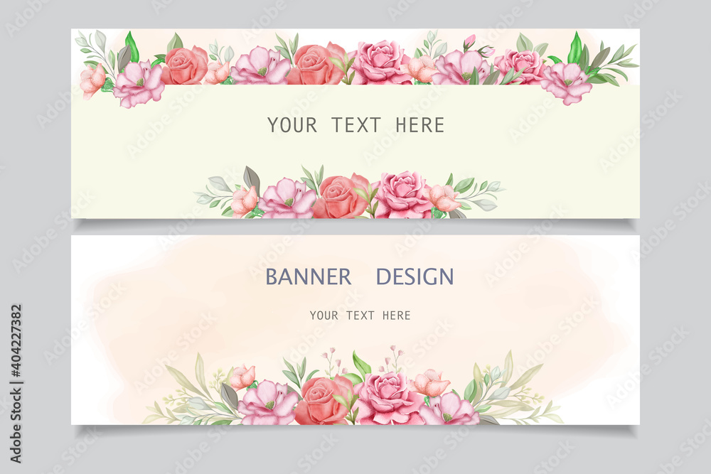 rose flowers and leaves floral background banner