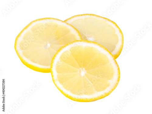 Yellow citrus lemon slice fruit isolated on the white