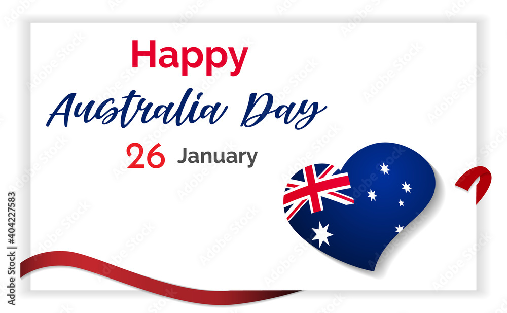 Happy Australia day lettering. Map of Australia with flag. Vector illustration