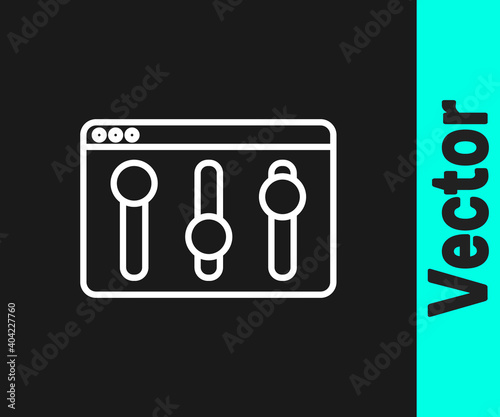 White line Browser setting icon isolated on black background. Adjusting, service, maintenance, repair, fixing. Vector.