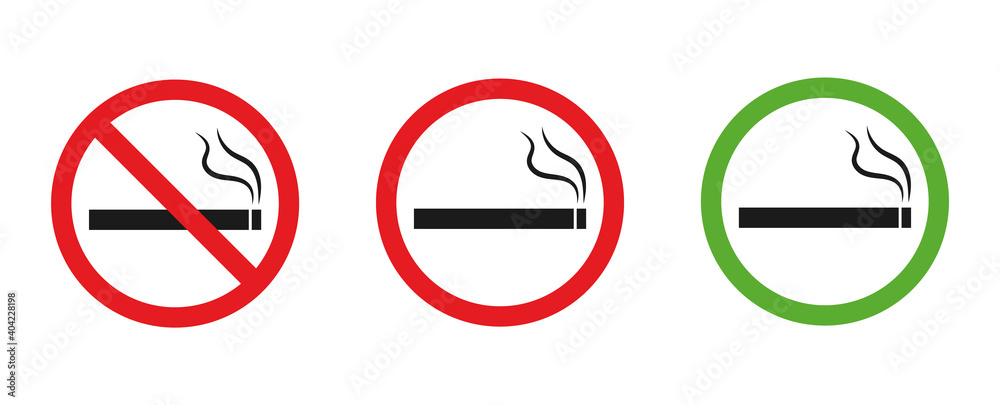 Smoking and smoking signs set, vector illustration on a white background Smoking and smoking signs set, vector illustration on a white background