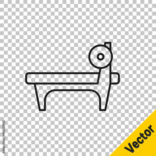 Black line Bench with barbel icon isolated on transparent background. Gym equipment. Bodybuilding, powerlifting, fitness concept. Vector.