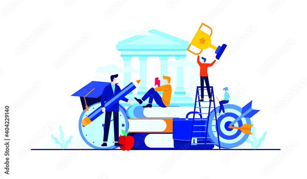university education the students study on a campus vector flat illustration
