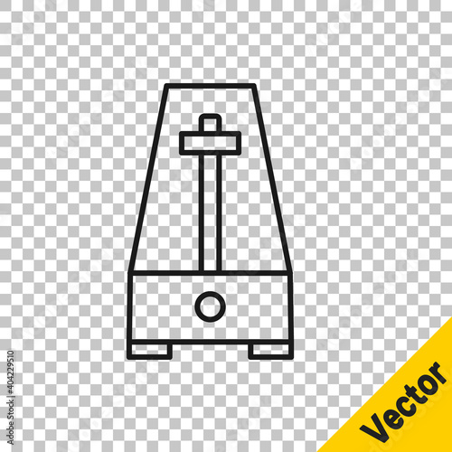 Black line Classic Metronome with pendulum in motion icon isolated on transparent background. Equipment of music and beat mechanism. Vector.
