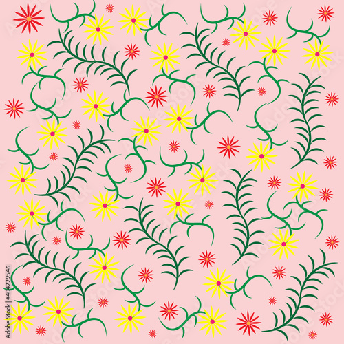 Red yellow flower pattern on pink background