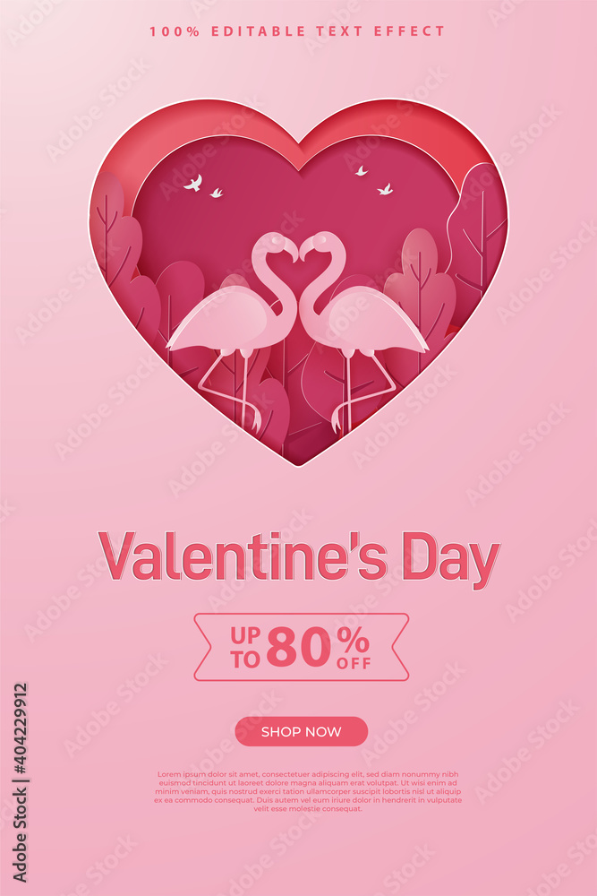 happy valentine's day banners or card illustration couple love and tree paper cut style. Premium Vector