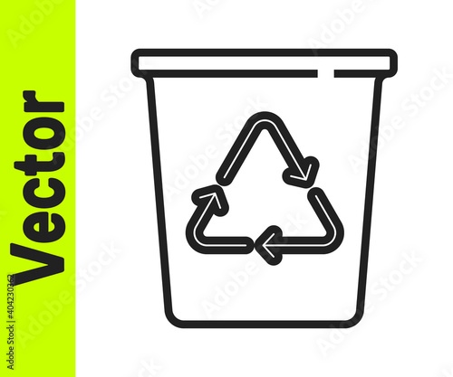 Black line Recycle bin with recycle symbol icon isolated on white background. Trash can icon. Garbage bin sign. Recycle basket sign. Vector.