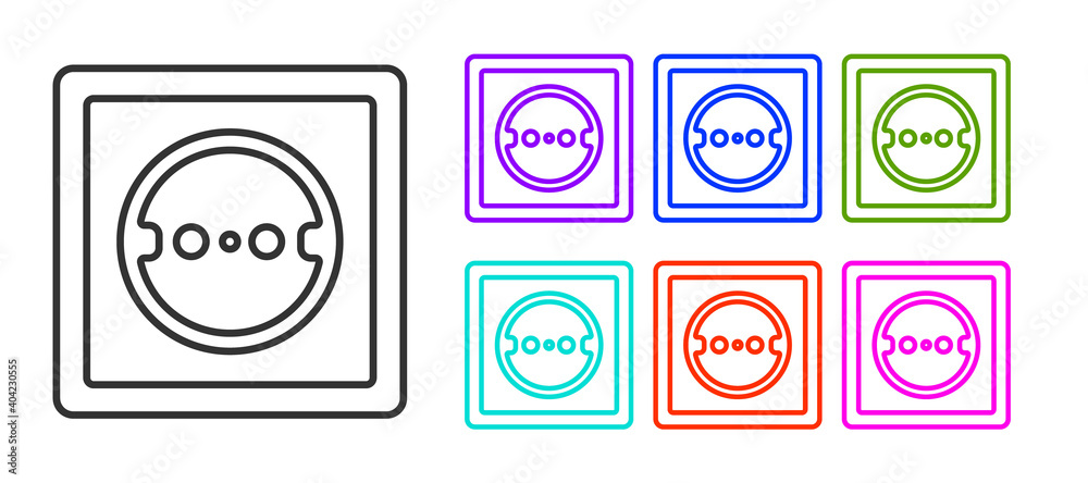 Black line Electrical outlet icon isolated on white background. Power socket. Rosette symbol. Set icons colorful. Vector. Black line Electrical outlet icon isolated on white background. Power socket. Rosette symbol. Set icons colorful. Vector.