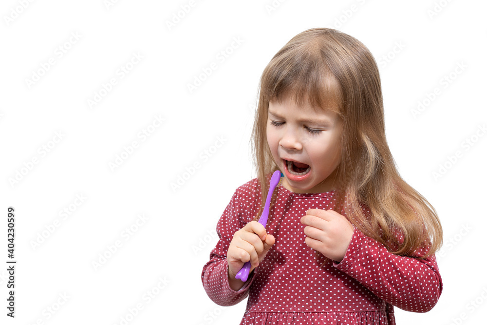 sad little girl having a toothache. mock up with copy space. isolate on white background sad little girl having a toothache. mock up with copy space. isolate on white background