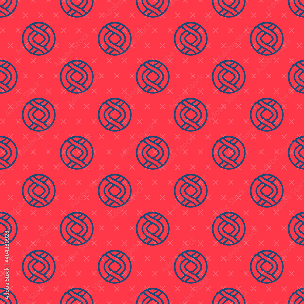 Blue line DNA symbol icon isolated seamless pattern on red background. Genetic engineering, genetics testing, cloning, paternity testing. Vector. Blue line DNA symbol icon isolated seamless pattern on red background. Genetic engineering, genetics testing, cloning, paternity testing. Vector.