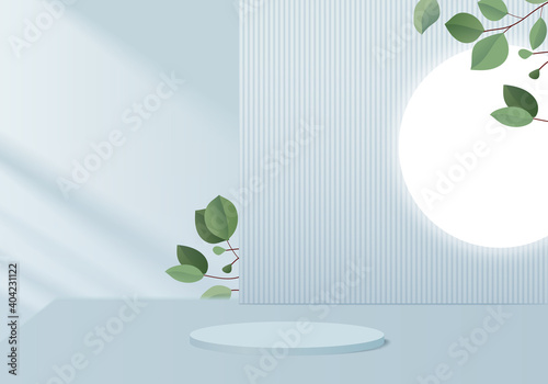 Cylinder 3d Background minimal scene with geometric platform. Background 3d vector rendering with podium. Cylinder show cosmetic product. podium showcase on pedestal modern 3d studio blue Background