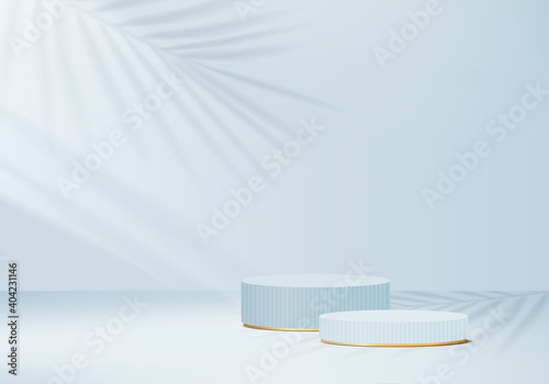 Cylinder 3d Background minimal scene with geometric platform. Background 3d vector rendering with podium. Cylinder show cosmetic product. podium showcase on pedestal modern 3d studio blue Background