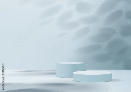 Cylinder 3d Background minimal scene with geometric platform. Background 3d vector rendering with podium. Cylinder show cosmetic product. podium showcase on pedestal modern 3d studio blue Background