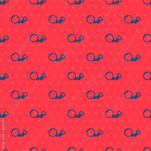 Blue line Ball on chain icon isolated seamless pattern on red background. Vector.