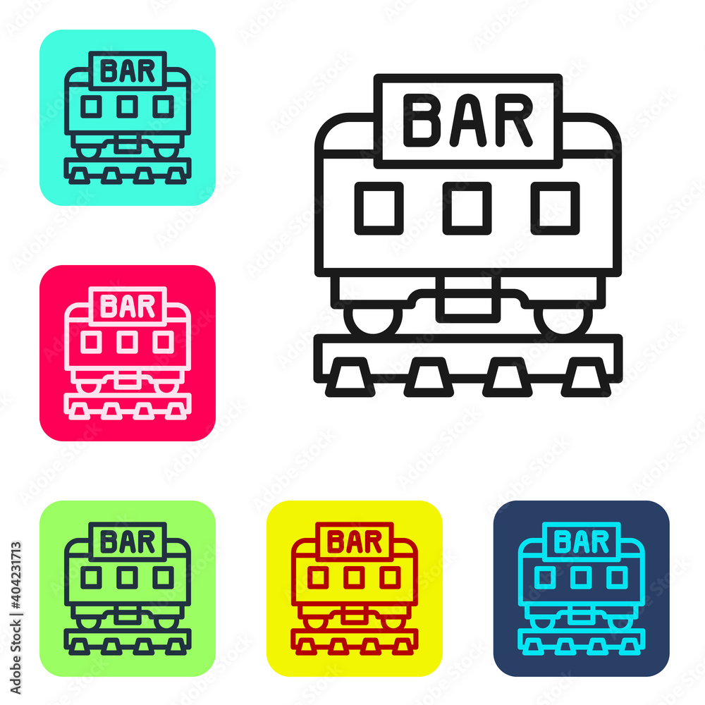 Black line Restaurant train icon isolated on white background. Set icons in color square buttons. Vector. Black line Restaurant train icon isolated on white background. Set icons in color square buttons. Vector.