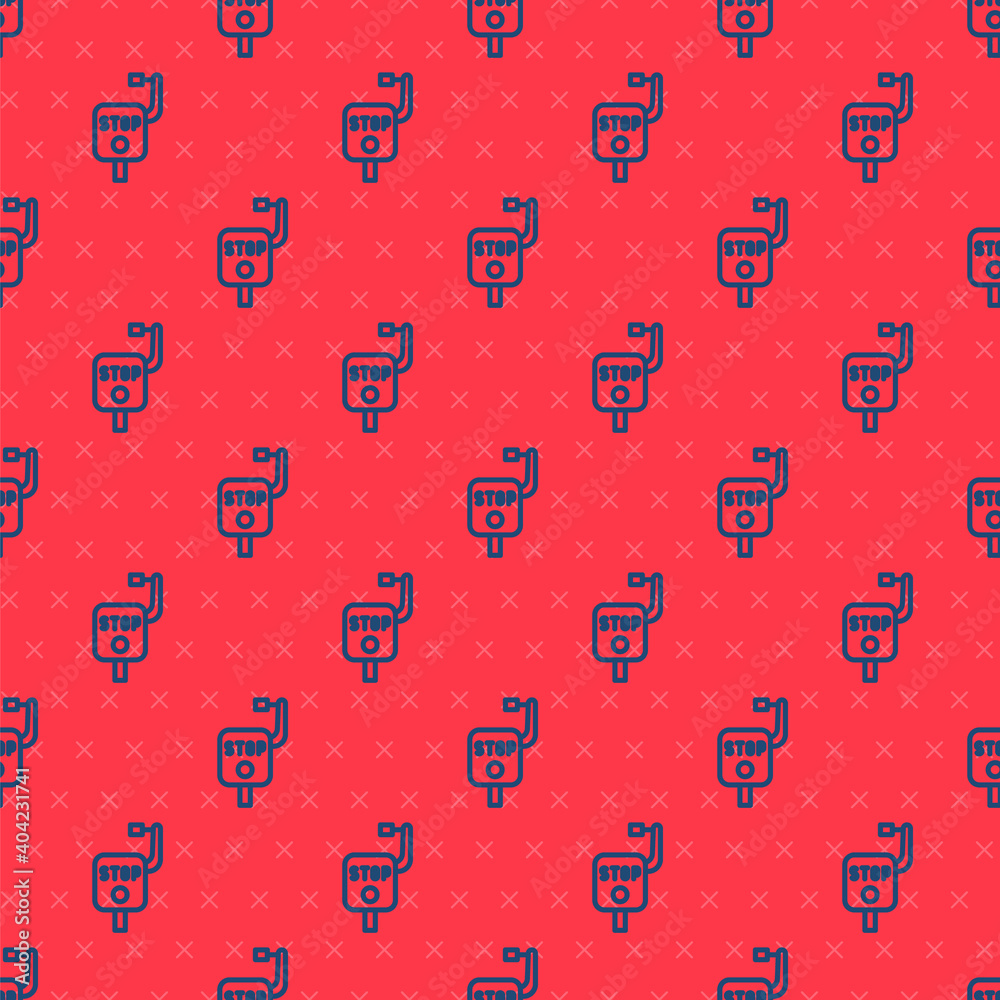 Blue line Emergency brake icon isolated seamless pattern on red background. Vector. Blue line Emergency brake icon isolated seamless pattern on red background. Vector.