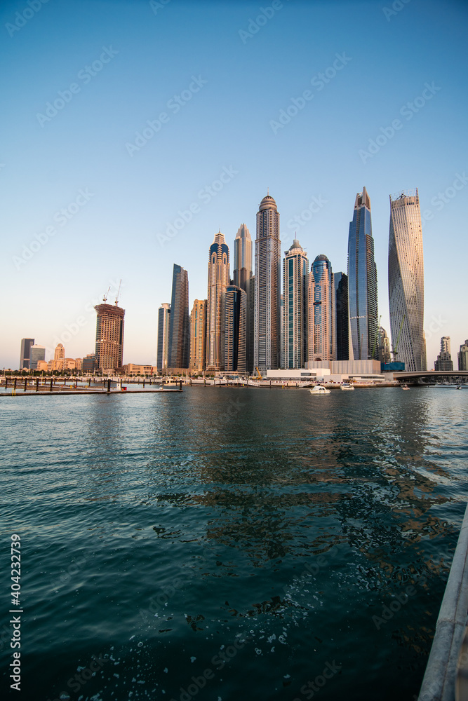 Naklejka premium UAE, Dubai - December, 2020: Skyscrapers in Dubai Marina. UAE