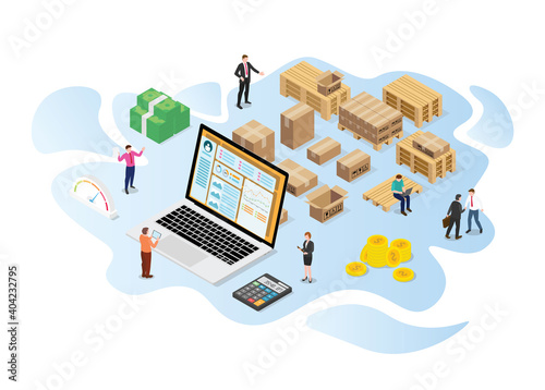 inventory or logistics optimization concept with modern isometric or 3d style