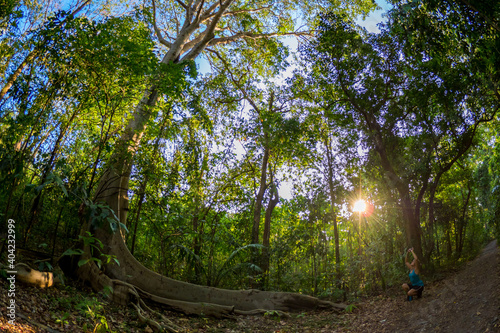 Принти на полотні Female tourist visiting Tangkoko nature reserve in Sulawesi Indonesia