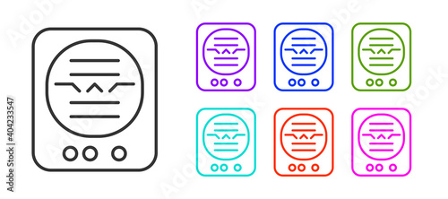 Black line Attitude indicator is an instrument used in an aircraft to inform the pilot of the orientation of the aircraft icon isolated on white background. Set icons colorful. Vector.