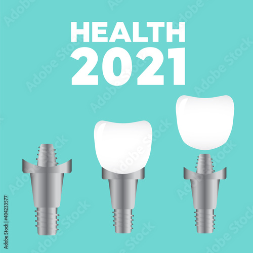 Tooth anatomy and damage. Healthy teeth and dental implant