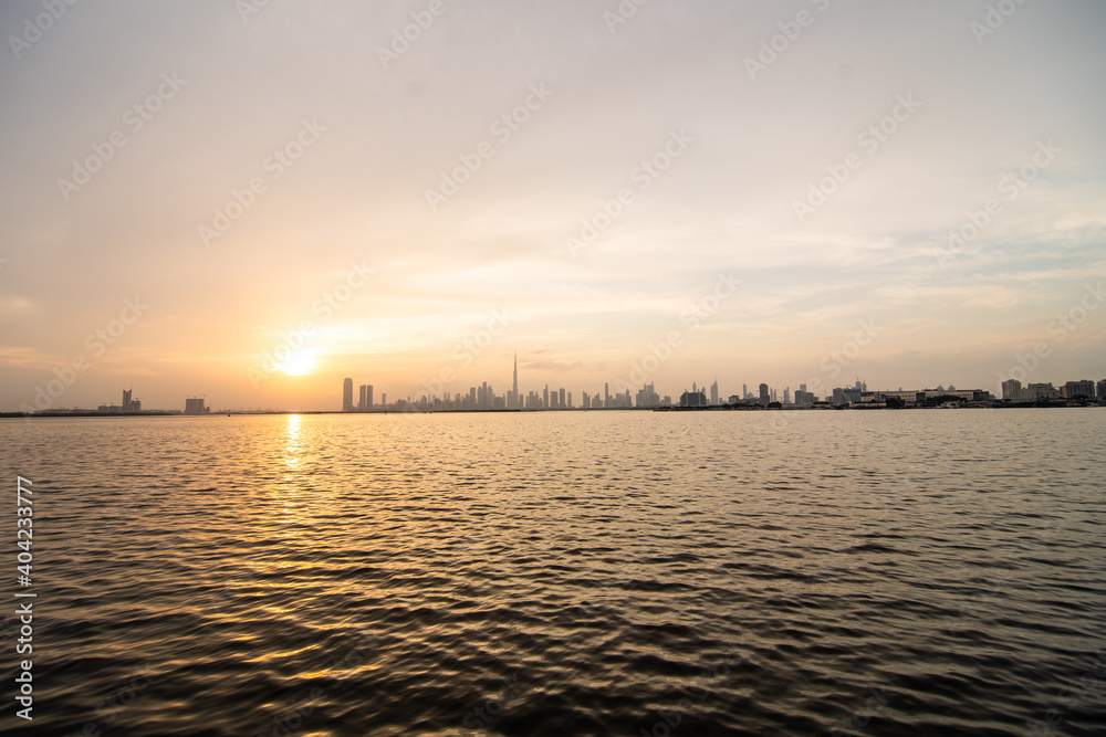UAE, Dubai - December, 2020: view of Creek Harbour district. Beautiful view on Dubai skylines.