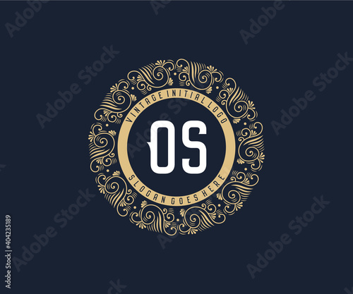 Initial OS Antique retro luxury victorian calligraphic emblem logo with ornamental frame.