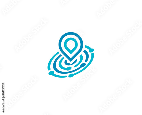 Search engine tech, flat style vector logo concept. Find companies, hiring, isolated icon on white background. Placemark icon for business and developing startup