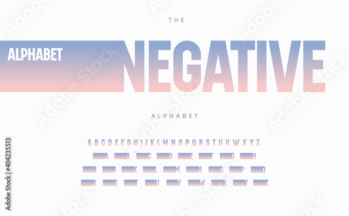 Negative space alphabet. Stunning color gradient font, condensed type for modern logo, headline, monogram, creative lettering and maxi typography. Minimal style tall letters, vector typographic design