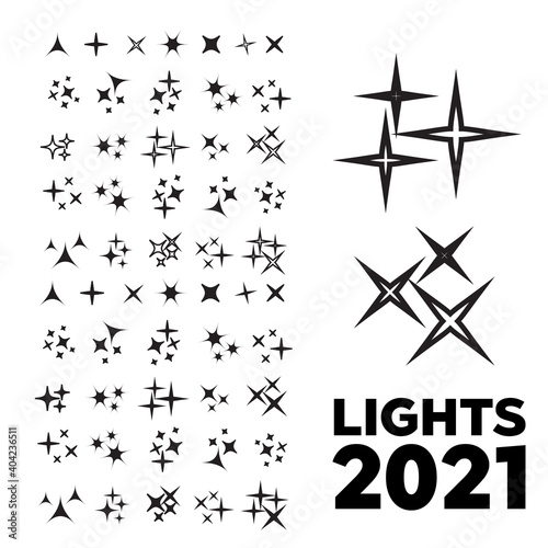 Sparkle lights stars set. Bright firework, decoration twinkle, shiny flash