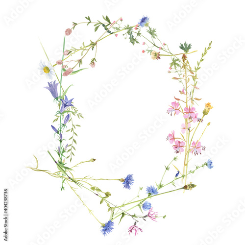Frame with watercolor meadow flowers