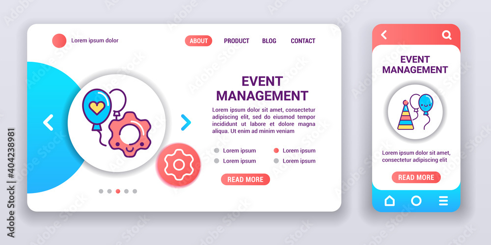 Event management web banner and mobile app kit. Service organization of holidays. Outline vector illustration