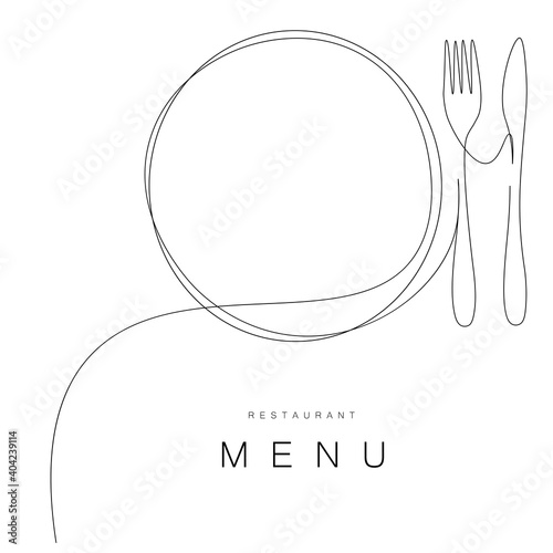 Menu restaurant background with plate and fork and knife, vector illustration