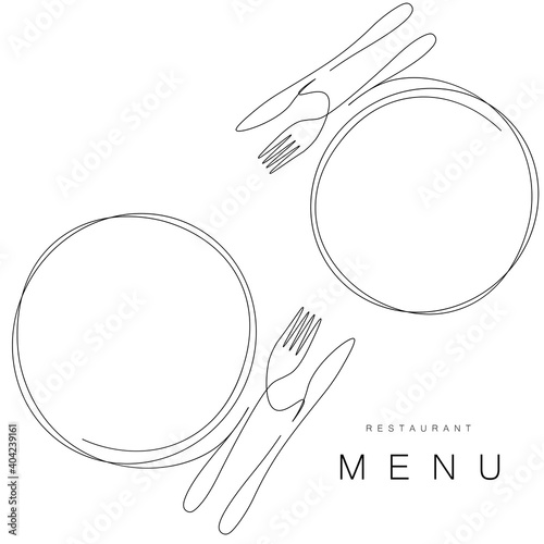Menu restaurant background with plate and fork and knife, vector illustration
