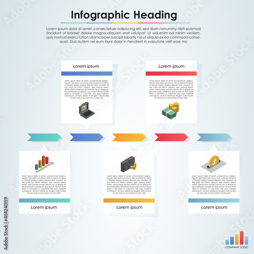 Five options timeline infographic template for business presentation with financial icons