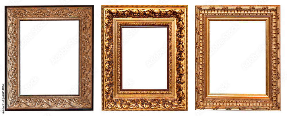 Set of gilded antique picture frames isolated on white background. Set of gilded antique picture frames isolated on white background.