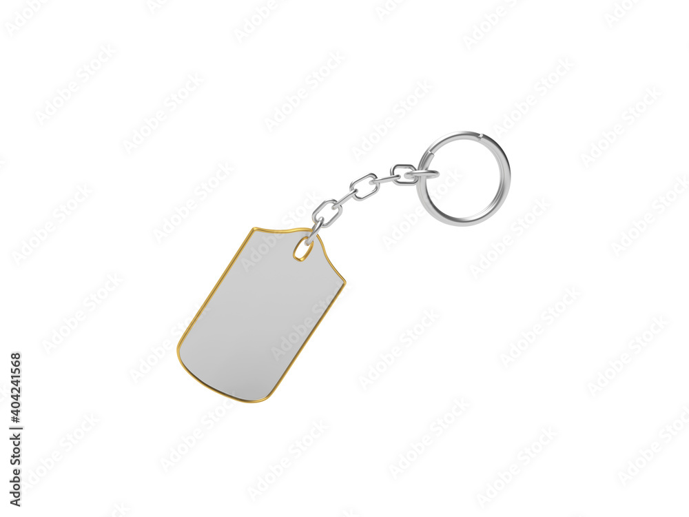 Fototapeta premium Blank metal keychain, on a white background. 3d illustration