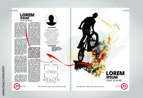 Printing magazine with sport subject in background, easy to editable vector