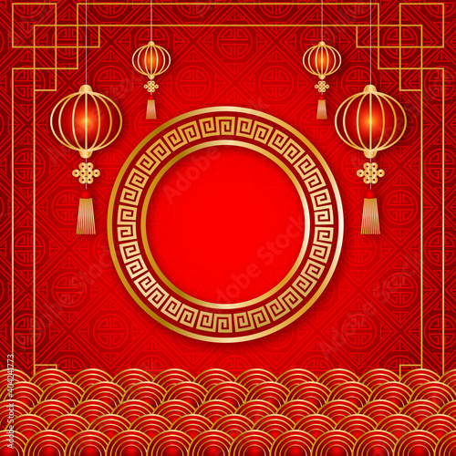 Red Chinese new year day background and decoration, Festival and celebration layout, poster, advertising, banner design. 