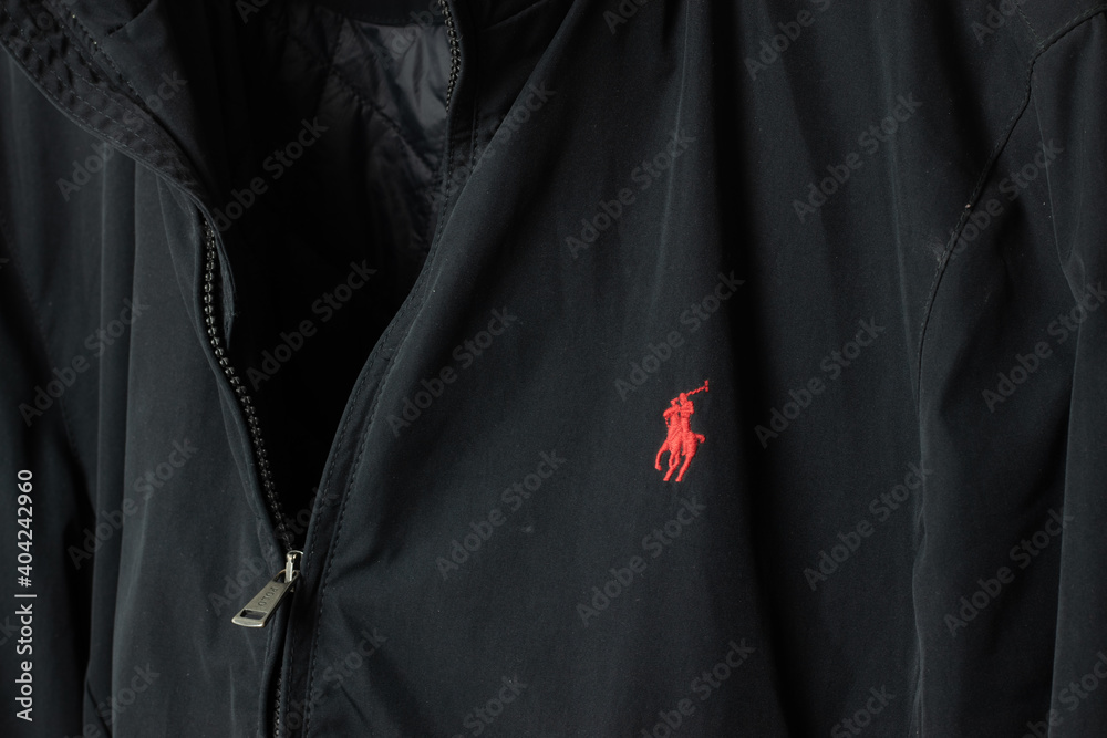 Moscow, Russia - 5 December 2020: Red Polo Ralph Lauren logo symbol on  black jacket, Illustrative Editorial Stock Photo | Adobe Stock