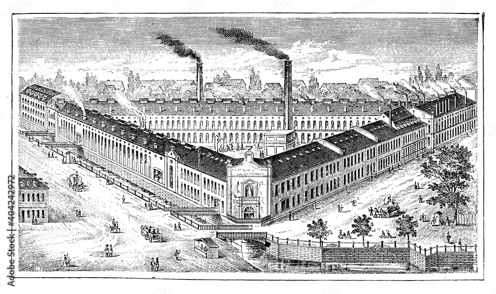 Iron foundry plant at the first German machine tool factory  by Johann Zimmermann in Chemnitz, 19th century