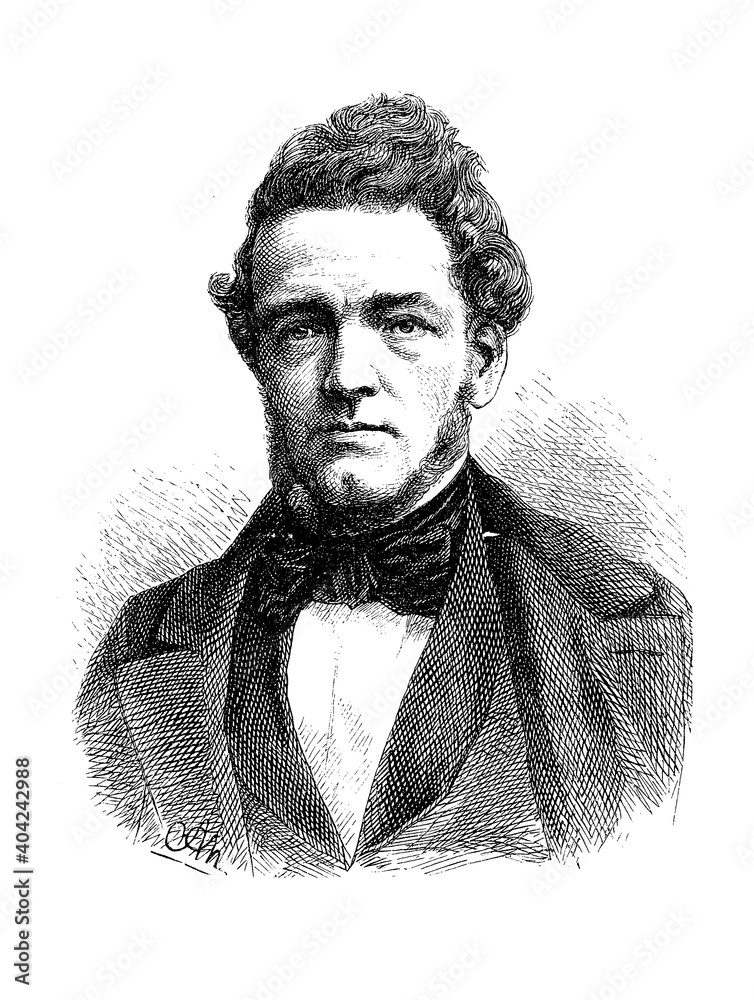Portrait of Ferdinand Redtenbacher ( 1809 - 1863)Austrian, professor in mechanics and mechanical engineering at the Polytechnikum Karlsruhe, founder of science-based mechanical engineering