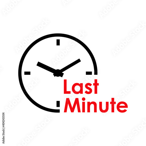 Logotipo con texto Last Minute en reloj simple con lineas en color rojo y negro