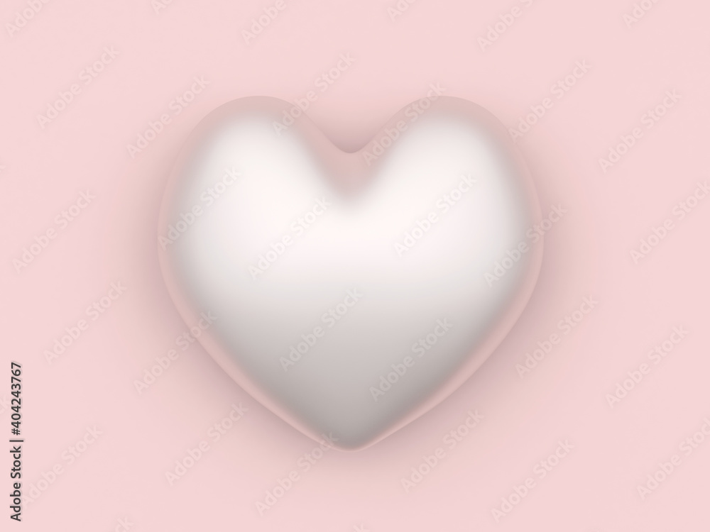 Delicate mother-of-pearl heart on a pastel pink background. 3D illustration