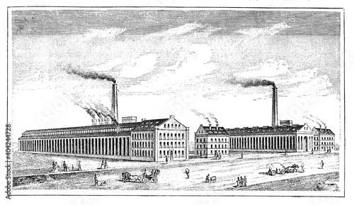 Quadro su tela First German machine tool factory  by Johann Zimmermann in Chemnitz, 19th centur