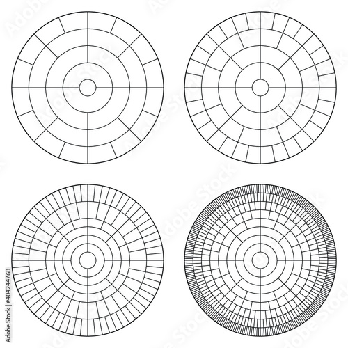 Set of circular family tree template. Genealogy round chart in vector. Mosaic circular tiles pattern.