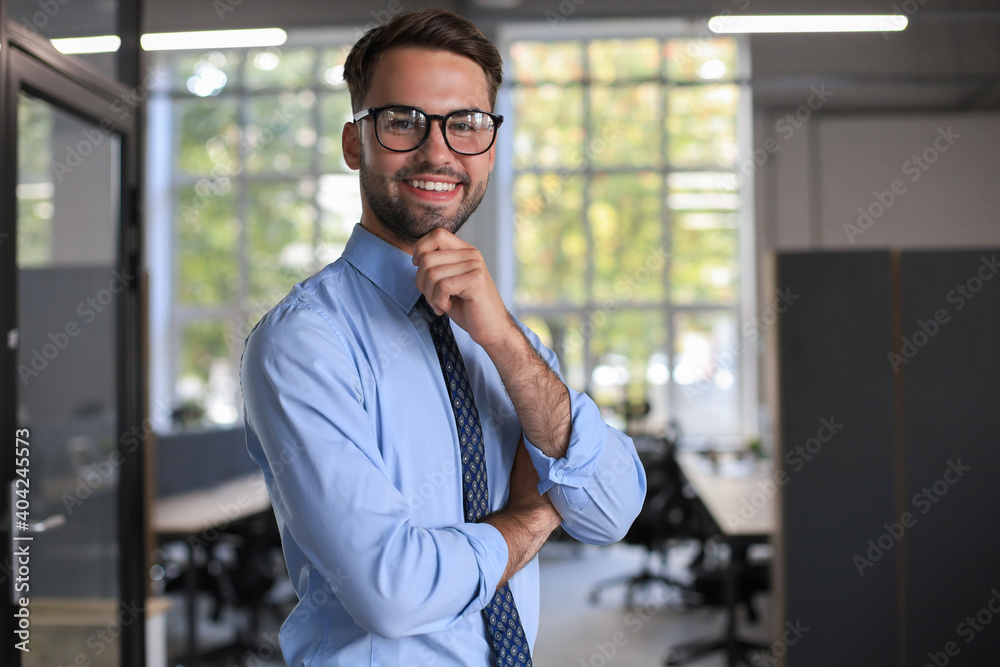 Young handsome businessman smiling in an office environment Young handsome businessman smiling in an office environment