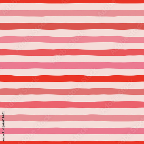 Shades of red graphic horizontal stripes seamless pattern. Abstract hand drawn soft geometrical stripy fashion background Valentines Day design Vector illustration