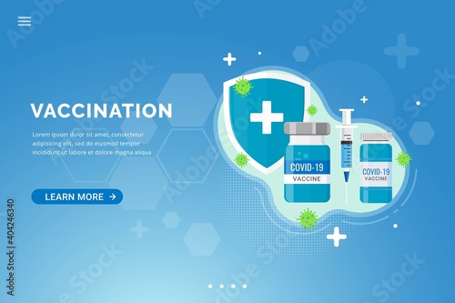 Vaccine background for vaccination landing page template design concept vector illustration