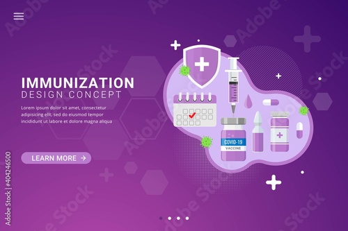 Vaccine background for vaccination landing page template design concept vector illustration